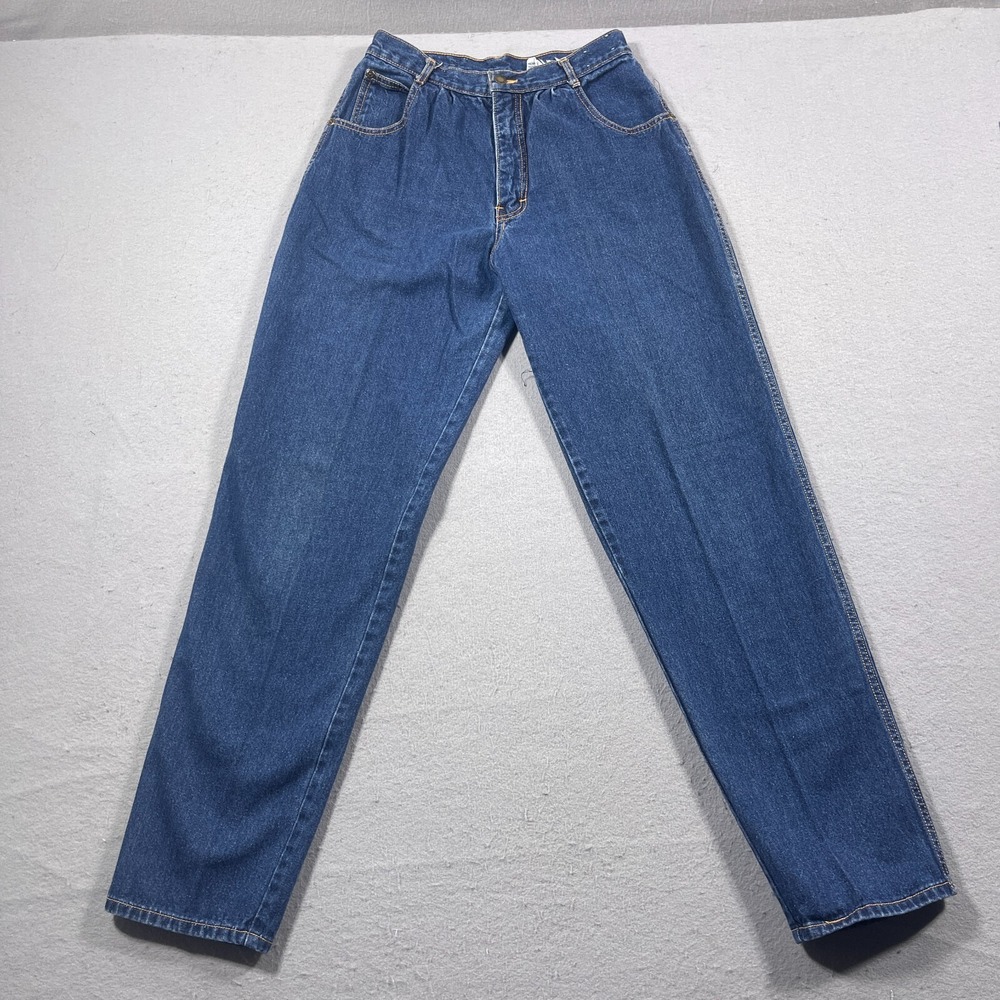 Britannia Jeans Women 28" High Rise Tapered Pleated Blue Denim Vintage 80s Retro